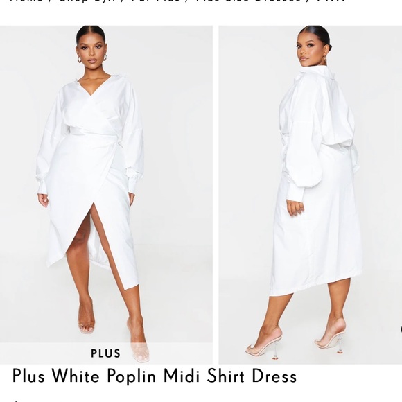PrettyLittleThing Dresses & Skirts - Plus White Poplin Midi Shirt Dress